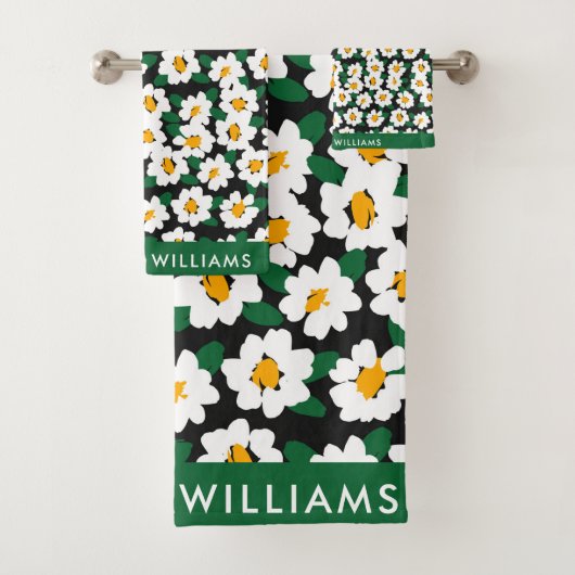 Monogram bloemen Elegant Stijlvolle Woordenreeks Bad Handdoek (Insitu)