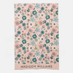 Monogram Bloemen Elegante Stijlvolle Keukenhanddoe Theedoek