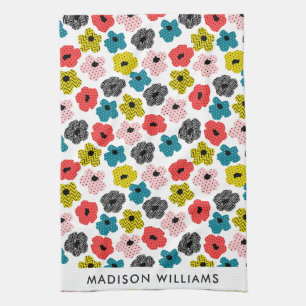 Monogram Bloemen Elegante Stijlvolle Keukenhanddoe Theedoek