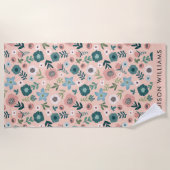 Monogram Bloemen Elegante Stijlvolle Strandhanddoe Strandlaken (Voorkant)
