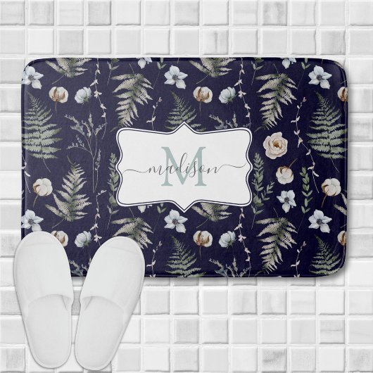 Monogram Bloemen en varen Bladeren Floral Botanica Badmat