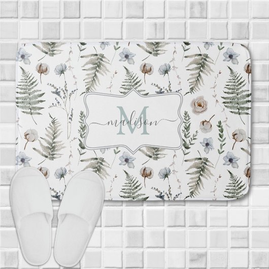 Monogram Bloemen en varen Bladeren Floral Botanica Badmat