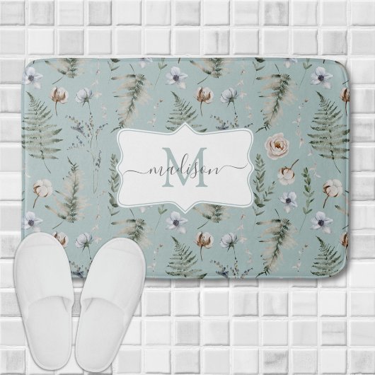 Monogram Bloemen en varen Bladeren Floral Botanica Badmat