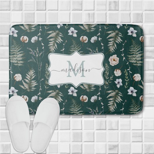 Monogram Bloemen en varen Bladeren Floral Botanica Badmat