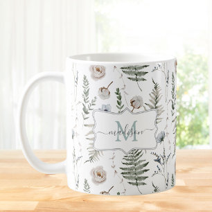 Monogram Bloemen en varen Bladeren Floral Botanica Koffiemok
