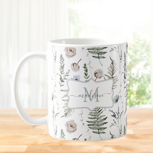 Monogram Bloemen en varen Bladeren Floral Botanica Koffiemok