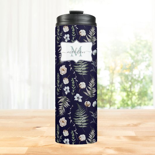 Monogram Bloemen en varen Bladeren Floral Botanica Thermosbeker