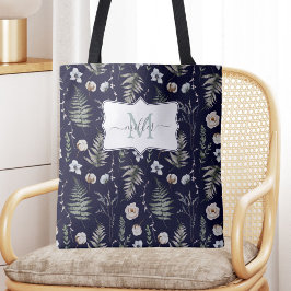 Monogram Bloemen en varen Bladeren Floral Botanica Tote Bag