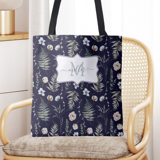 Monogram Bloemen en varen Bladeren Floral Botanica Tote Bag