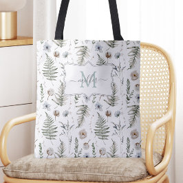 Monogram Bloemen en varen Bladeren Floral Botanica Tote Bag