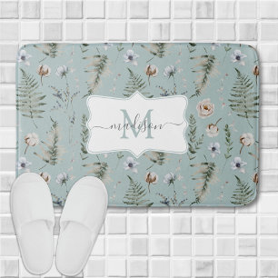 Monogram Bloemen en Varens Bladeren Bloemmotief Badmat
