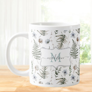 Monogram Bloemen en Varentakken Bloemmotief Grote Koffiekop