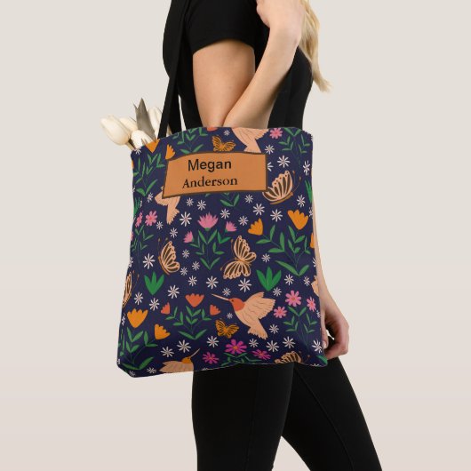Monogram bloemen en vlinders tote bag (Dichtbij)