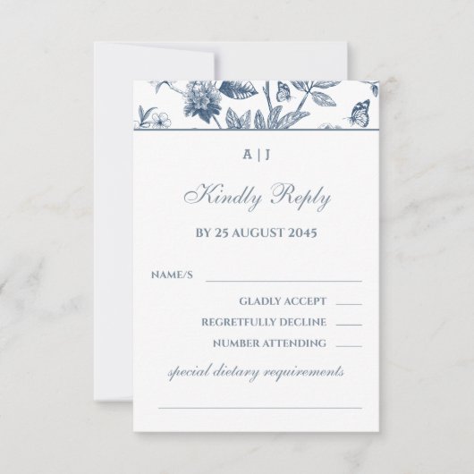 Monogram  Bloemen Franse bruiloft RSVP Kaart (Voorkant)