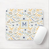Monogram Bloemen Geel Blauw Botanisch Patroon Muismat (Met muis)