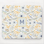 Monogram Bloemen Geel Blauw Botanisch Patroon Muismat (Voorkant)