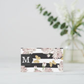 Monogram | Bloemen | Glitter Butterflies | Stripe Visitekaartje (Staand voorkant)