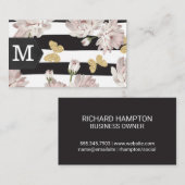 Monogram | Bloemen | Glitter Butterflies | Stripe Visitekaartje (Voorkant / Achterkant)