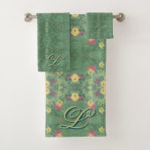 Monogram Bloemen Groene Badhanddoek Set Bad Handdoek (Insitu)
