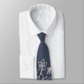 Monogram Bloemen Hand getrokken Poeder Marine Beig Stropdas (Gebonden)