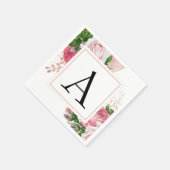 Monogram Bloemen Huwelijk Elegant Modern Servet (Hoek)