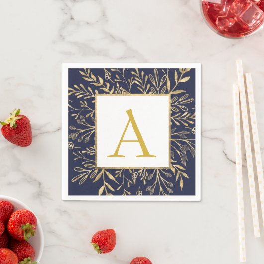 Monogram Bloemen Huwelijk Elegant Modern Servet (Insitu)