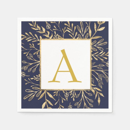 Monogram Bloemen Huwelijk Elegant Modern Servet (Voorkant)