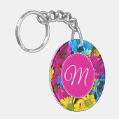 Monogram bloemen in fluorescentiekleuren sleutelhanger (Voorkant Links)