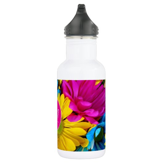 Monogram bloemen in fluorescentiekleuren waterfles  (Rechts)