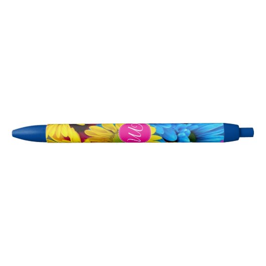 Monogram bloemen in fluorescentiekleuren zwarte inkt pen (Voorkant)