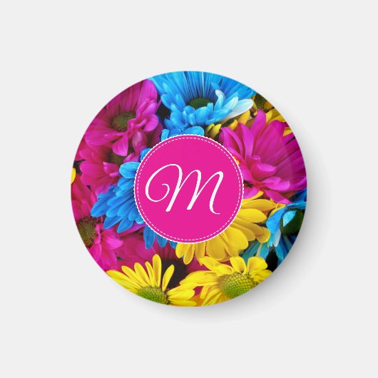 Monogram Bloemen in Fluorescerende Kleuren Magneet (Voorkant)