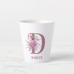 Monogram Bloemen Initiaal Lila en Lavendelbloemen Latte Mok