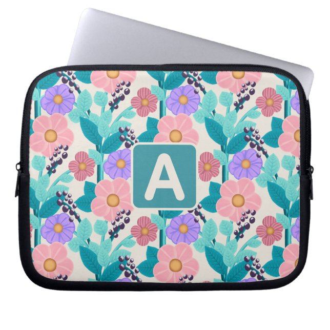 Monogram Bloemen Laptop Sleeve (Voorkant)
