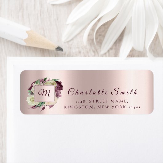 Monogram Bloemen Marsala Ivoor Rozen Parelmoer RSV Etiket (Insitu)