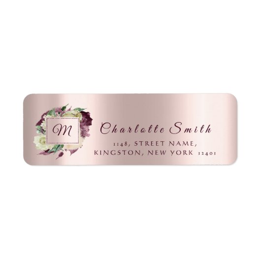 Monogram Bloemen Marsala Ivoor Rozen Parelmoer RSV Etiket (Voorkant)