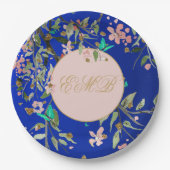 Monogram Bloemen Navy Roze Elegant Goud Verjaardag Papieren Bordje (Voorkant)