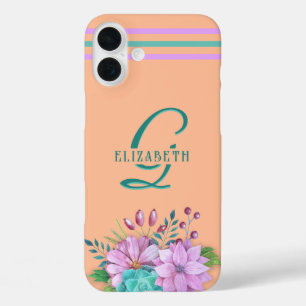 MONOGRAM BLOEMEN op perzik iPhone 16 Plus Hoesje