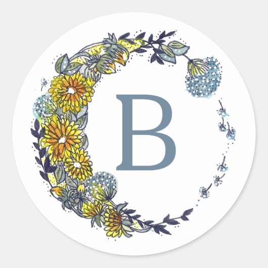 Monogram Bloemen Paardebloem Cirkel Maan Ontwerp Ronde Sticker (Voorkant)
