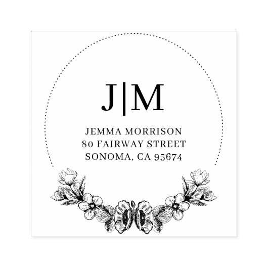 Monogram Bloemen retouradres Rubberstempel (Afrduk)