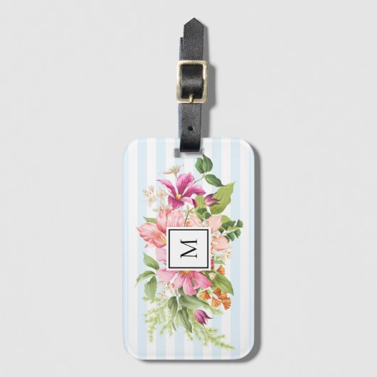 Monogram bloemen Roze Bagagelabel (Voorkant (verticaal))