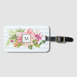 Monogram bloemen Roze Bagagelabel