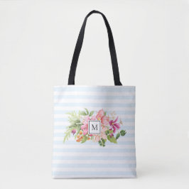 Monogram bloemen Roze Blauw Tas