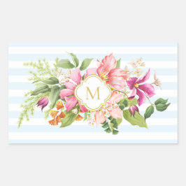 Monogram bloemen Roze Blauwe Stickers