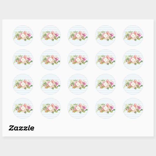 Monogram  bloemen Roze Blauwe Stickers (Vel)