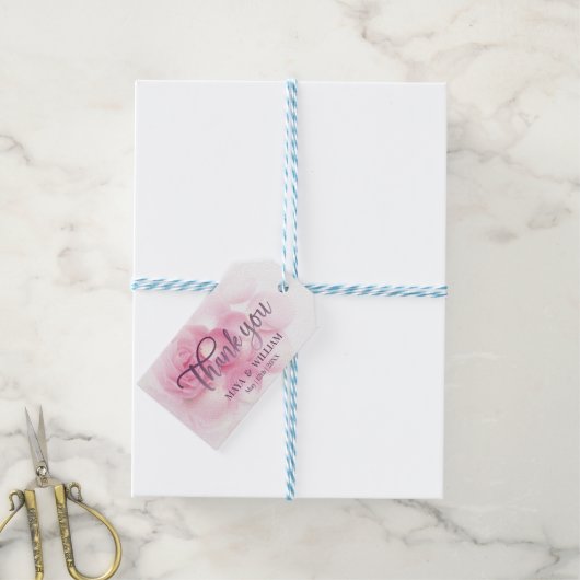 Monogram Bloemen Roze Bruiloft Dank u Cadeaulabel (Met Touw)