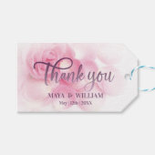 Monogram Bloemen Roze Bruiloft Dank u Cadeaulabel (Voorkant (Horizontaal))