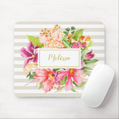 Monogram  bloemen Roze Deeg Grafische Mousepad Muismat (Met muis)