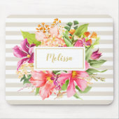 Monogram  bloemen Roze Deeg Grafische Mousepad Muismat (Voorkant)