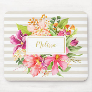 Monogram  bloemen Roze Deeg Grafische Mousepad Muismat