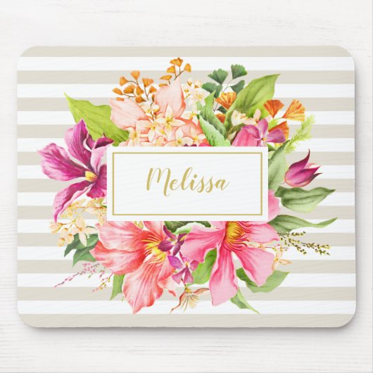 Monogram  bloemen Roze Deeg Grafische Mousepad Muismat (Voorkant)